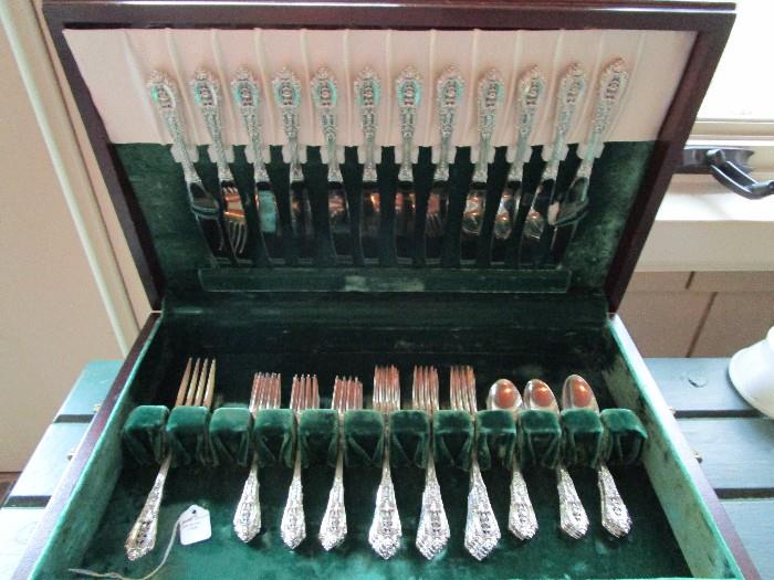 50 piece Vintage Wallace "Rose Point" sterling silver flatware set