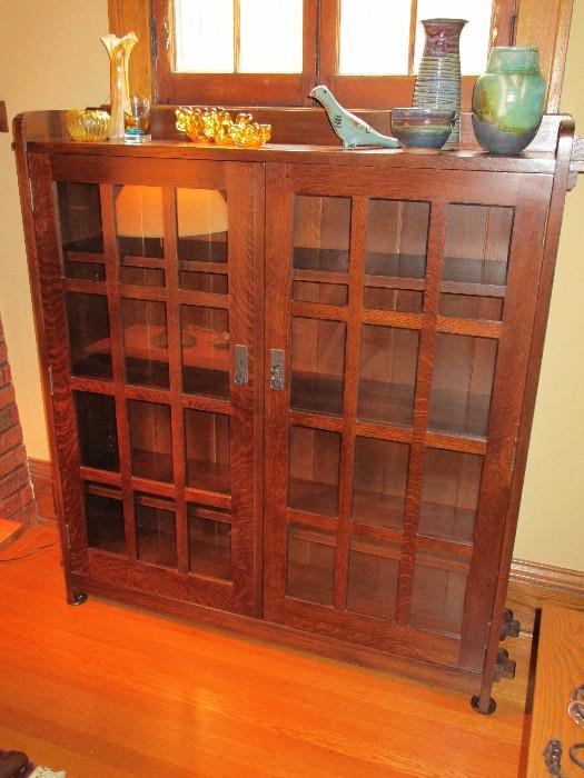 Stickley double bookcase with glass doors