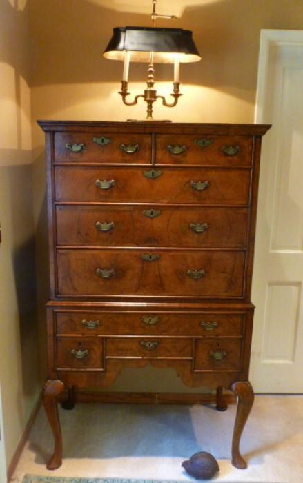 Queen Ann period, circa 1720, chest on stand in walnut.