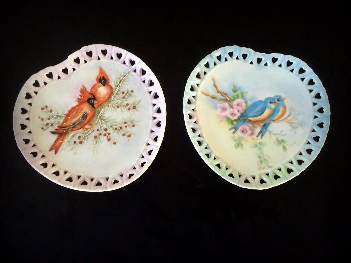 Unique heart patterned plates with "love birds!"