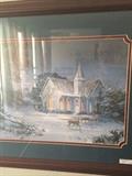             Framed art - winter/church scene