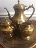                Brass tea set with tray