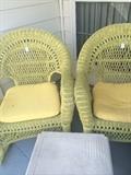                 2 yellow wicker rockers