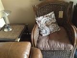 Wicker chair (with seat cushion).  Wicker end table (not really a set. Buy together or separately)