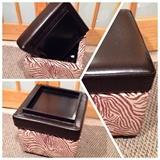 Ottoman converts into a side table, as well as storage!! Nifty! In great condition!