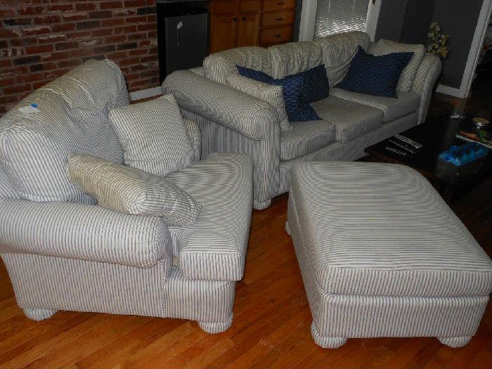 stripe sofa,chair and  ottoman
