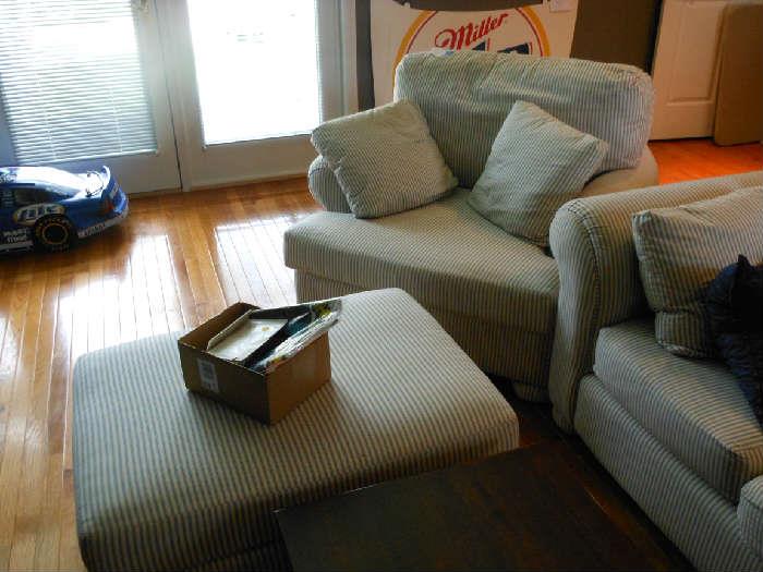 stripe sofa,chair   and ottoman