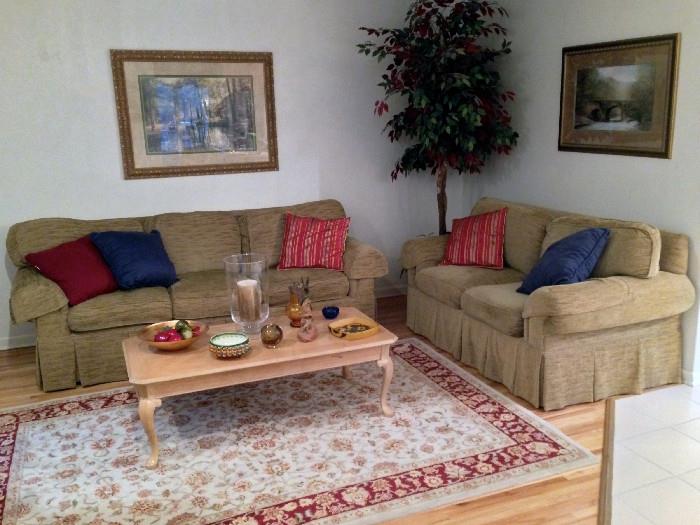 FAMILY ROOM, COUCH, LOVE SEAT, AND ALL ACCESSORIES, F AUX FICUS TREE, AREA RUG