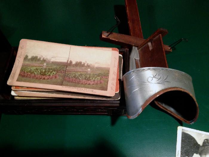 ANTIQUE SLIDE VIEWER WITH COLLECTION OF SLIDES