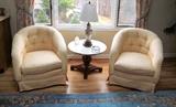 PAIR OCCASIONAL CHAIRS MARBLE TOP TABLE AND VINTAGE ASIAN LAMP