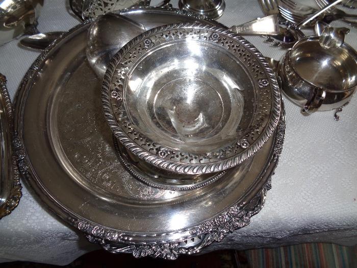 Sterling silver platter and bowl