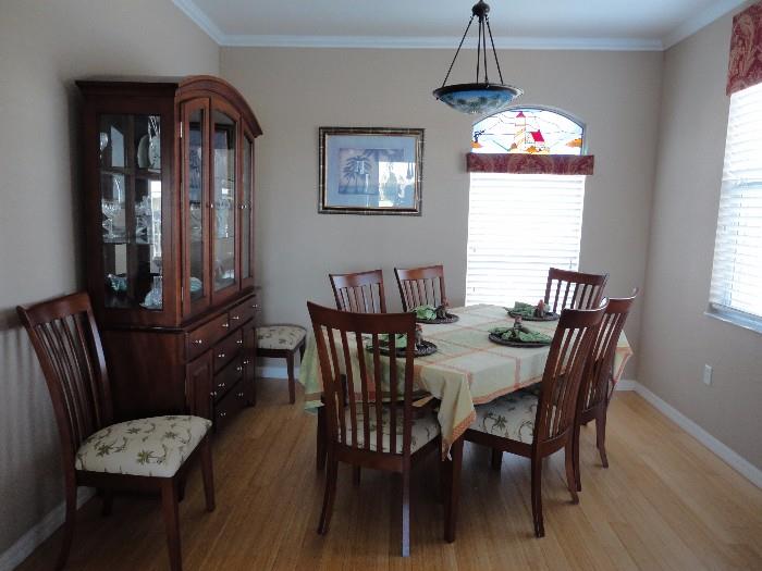 Dining Room set with matching hutch and 8 chairs with custom table pad   Hutch 82.25 tall x 56 w / Table 40W x 66 L