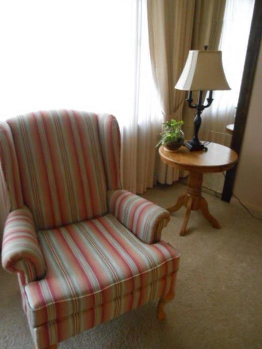 wing back chair lamp and side table