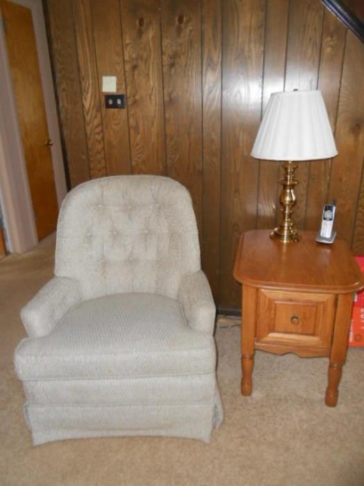 arm chair , side table and lamp