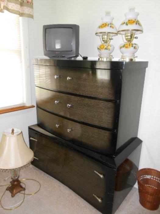 Mid Century chest of drawers, plus two other pieces that match this chest, including, dresser with mirror and bed