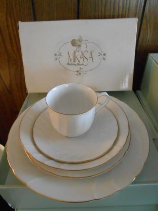 Mikasa china set, pattern Wedding band,                              service for 12,  five piece place setting