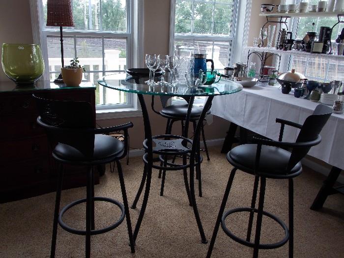 Glass table top with 3 chairs