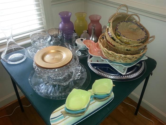 Assorted vases, trays and baskets