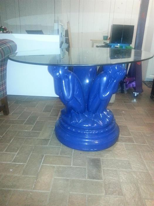 See, Hear and Say No Evil glass top table