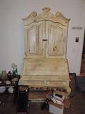 White-Washed Drop Front Desk/Bookcase SOLID WOOD !