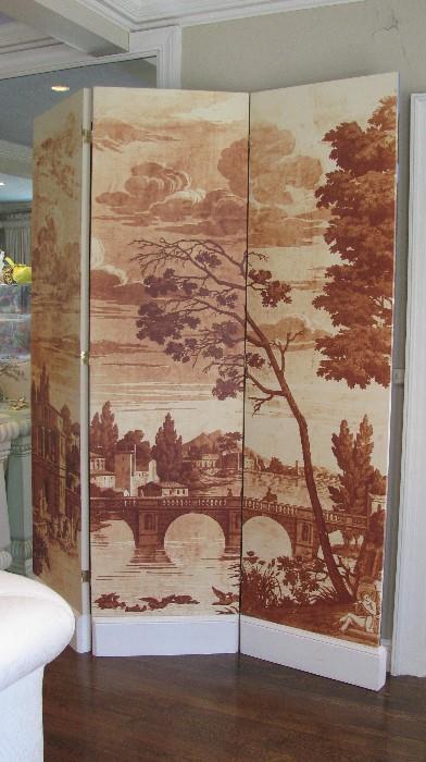 Pair of Reverse Painted Floor Screens. Bay of Naples on one side. The reverse decorated with a Jungle scene. 