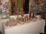 large silver tea service with large coffee urn, SOLD lovely cut glass, Herend tureen,       Mirror not for sale
