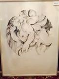 large George Dureau original charcoal, Figure in Circle, approx 48" x 48"