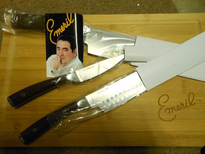 Emeril knife set & bamboo cutting board