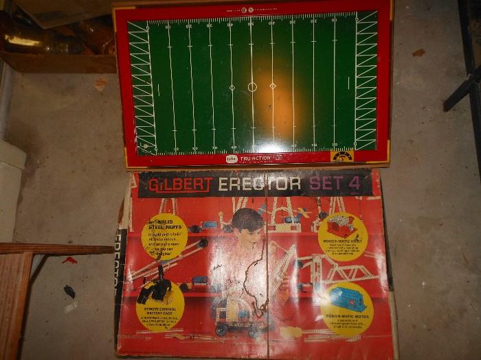Vintage vibrating football game & Gilbert Erector set