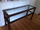 Glass and wood console or sofa table