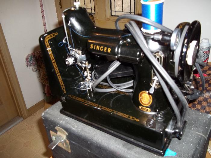 Singer Featherweight Sewing Machine with Attachments