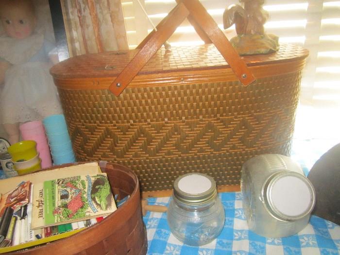 vintage picnic basket and JFG jars