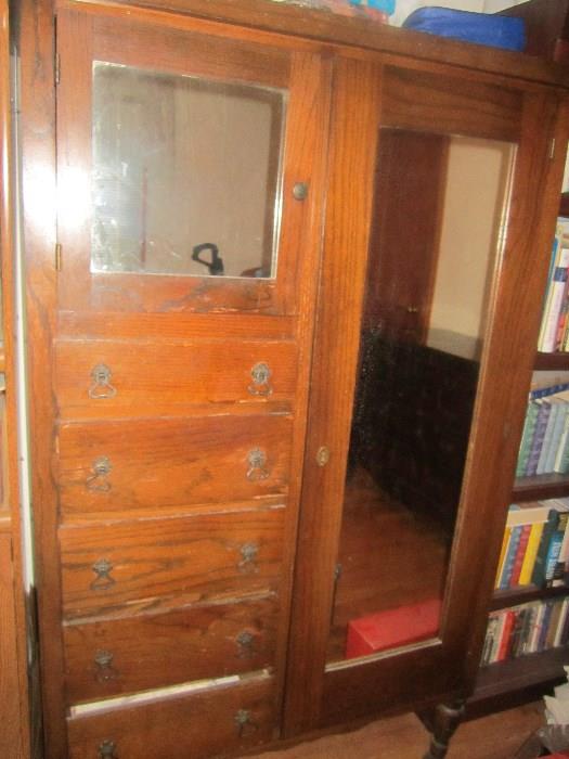 antique armoire with hat box