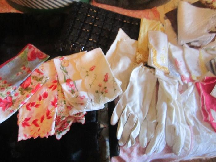 vintage ladies gloves and handkerchiefs