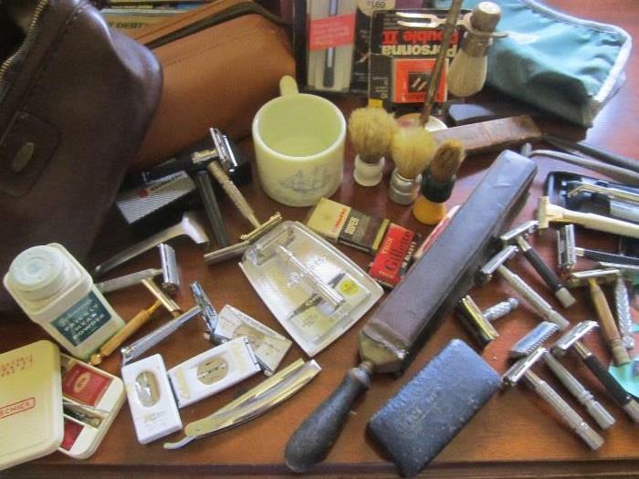 vintage razors mostly Gillette ,Old spice shaving mug , toiletry bags ,shaving brushes ,blades and more