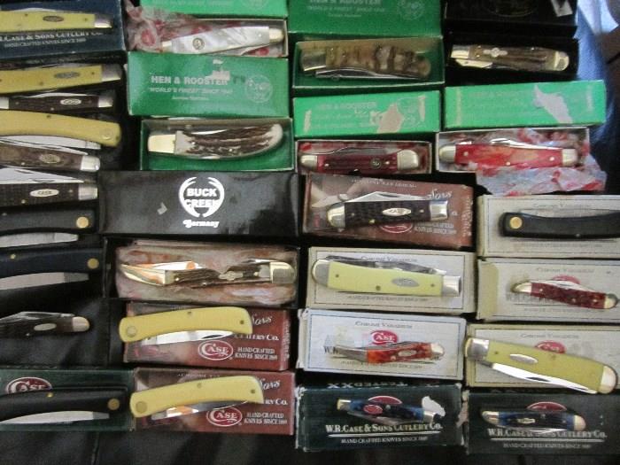 COLLECTION OF CASE XX POCKET KNIVES ,BUCK CREEK , GERMAN BULL ,HEN & ROOSTER