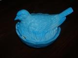 Vintage blue glass dove in nest