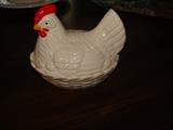 Vintage Milk Glass Chicken in a Basket