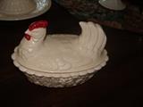Vintage Milk Glass Chicken in a Basket