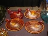 Vintage Indiana Glass Chickens in baskets