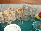 Vintage Pitcher and Drinking glass set some still wrapped in newspaper as found in the attic
