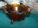 Amberina footed bowl with scalloped edging