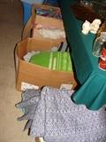 Just some of the Boxes of Linens, Materials, Table Cloths, etc.