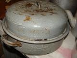 vintage graniteware lidded and double handled pot
