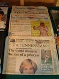 Vintage Newspapers covering the deaths of Elvis and also Princess Diana