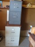 A pair of locking 2 drawer file cabinets both letter and legal sizes are represented here
