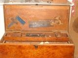 Antique wooden tool Box with tray and asst. tools in beautiful condition!