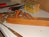 Antique wooden plane, old cigar boxes, etc.