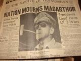 Vintage newspapers mourning the deaths of Gen. McCarthur, Winston Churchill and others.