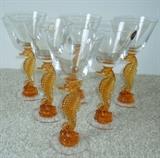 (6) Heisey Amber Sea Horse Cocktail 